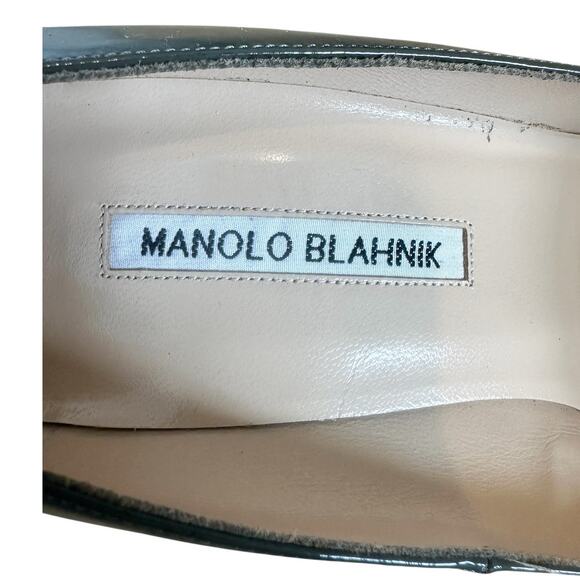 Manolo Blahnik Gray Patent Leather Pointed Toe High Heel Pump 38.5 - Picture 6 of 9